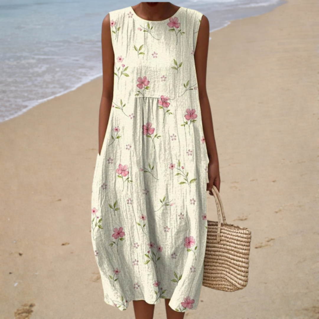 Round-Neck | Floral Midi Dress