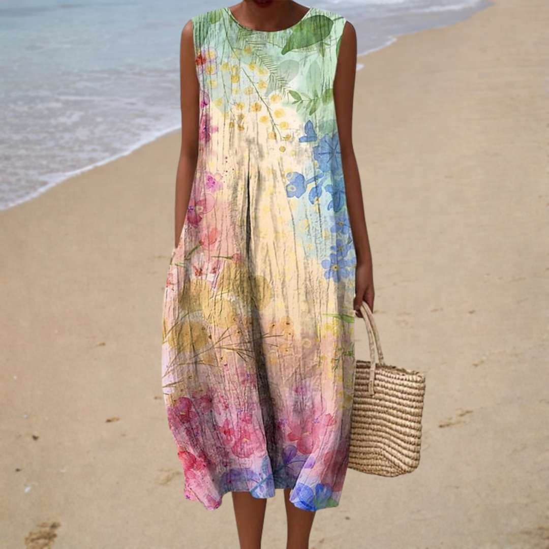 Sleeveless | Round-Neck Midi Dress