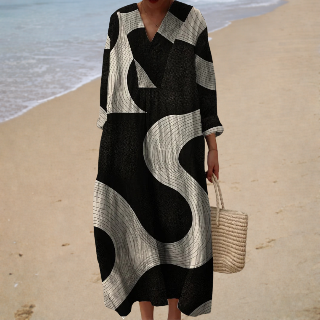 Graphic | Three-Quarter Sleeve Long Dress