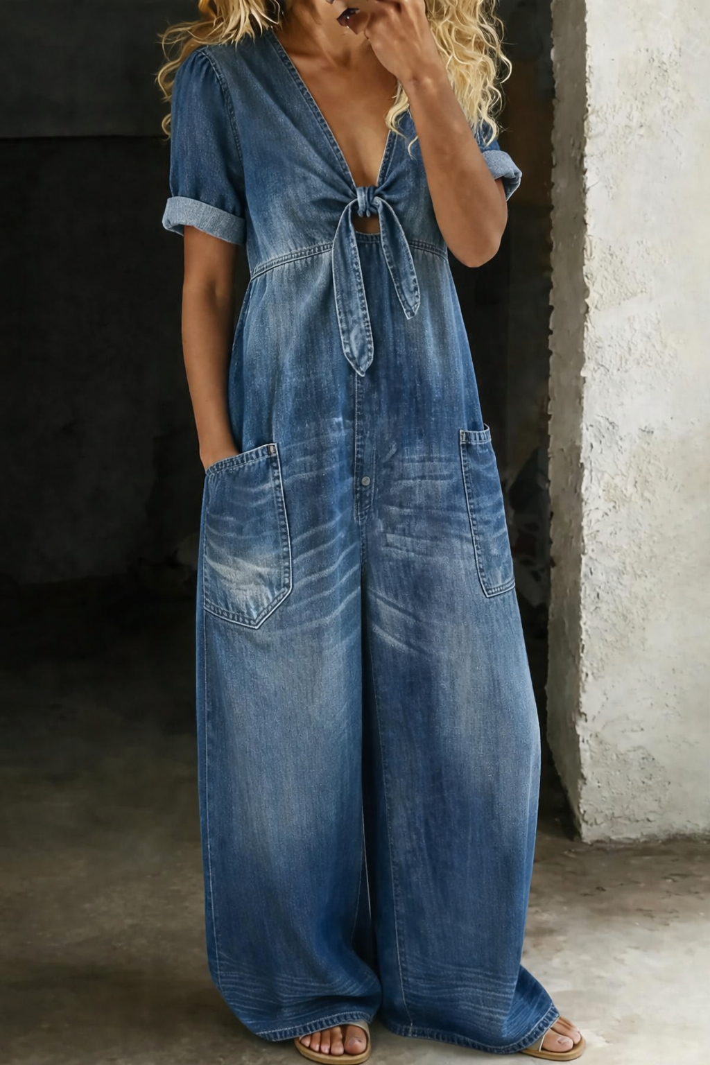 Naya | Short jumpsuit with short sleeves and V-neck