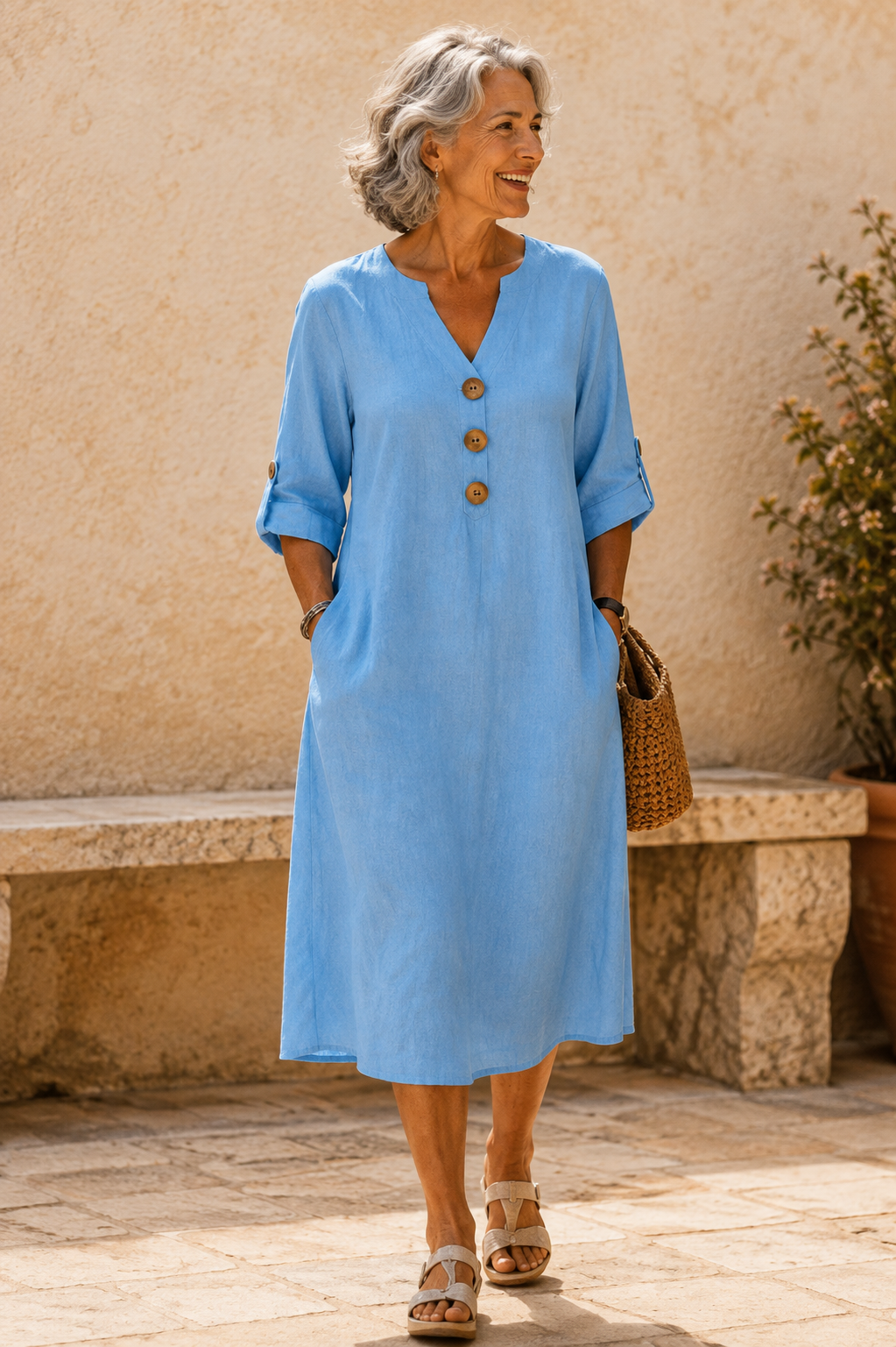 Button-Up Dress with Adjustable Sleeves Marie