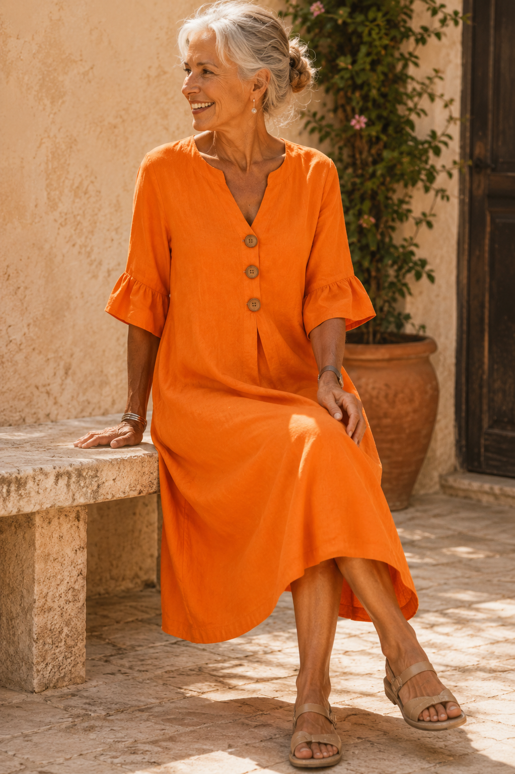 Buttoned V-Neck Dress Mathilde