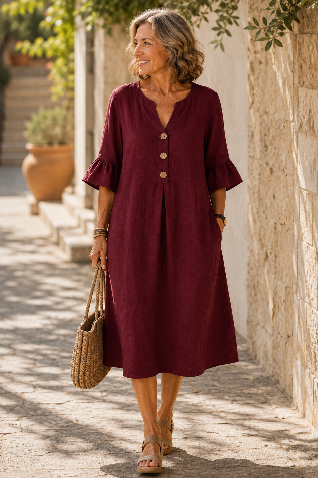 Buttoned Dress with Ruffled Sleeves Brigitte