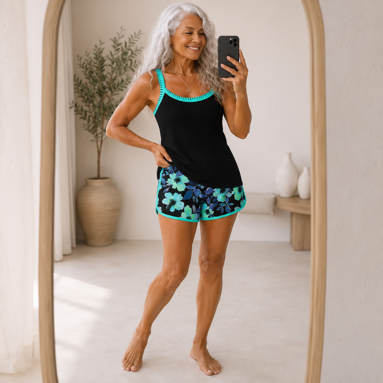 Valeria - Elegant Tankini with Floral Shorts