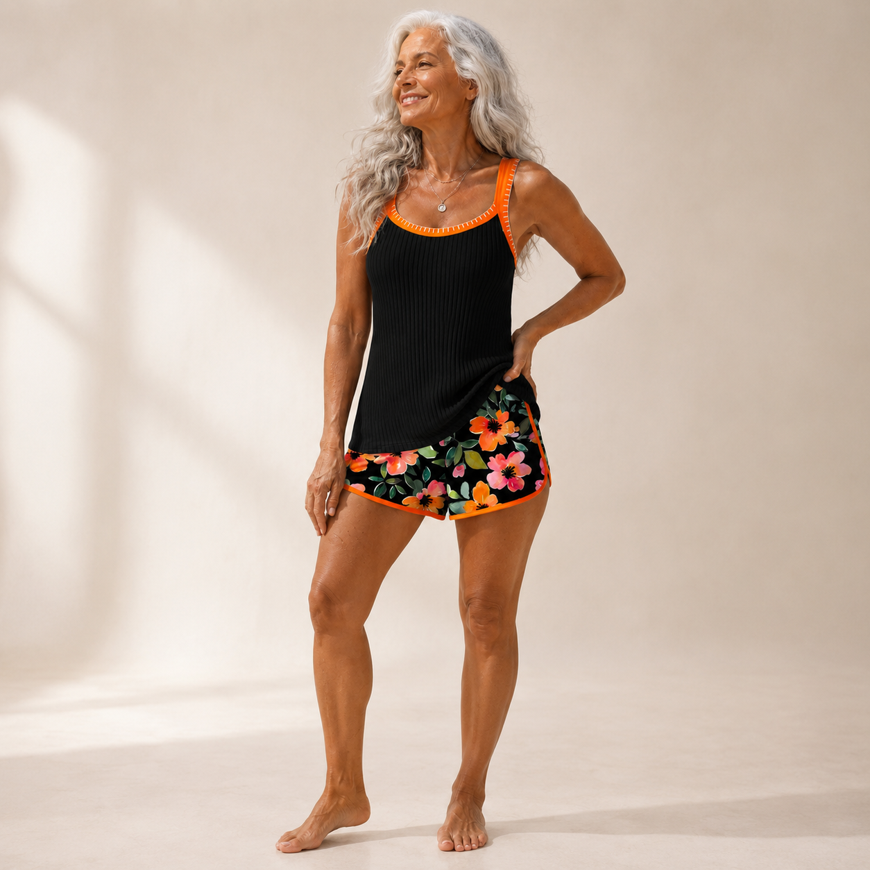 Valeria - Elegant Tankini with Floral Shorts
