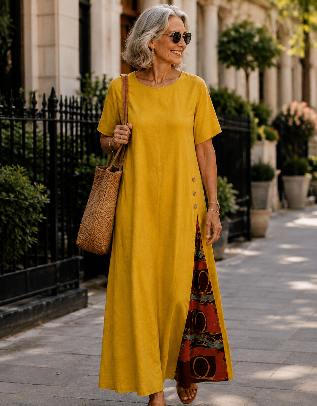 Maurene – Mustard Yellow | Casual Long Dress with Linen Effect