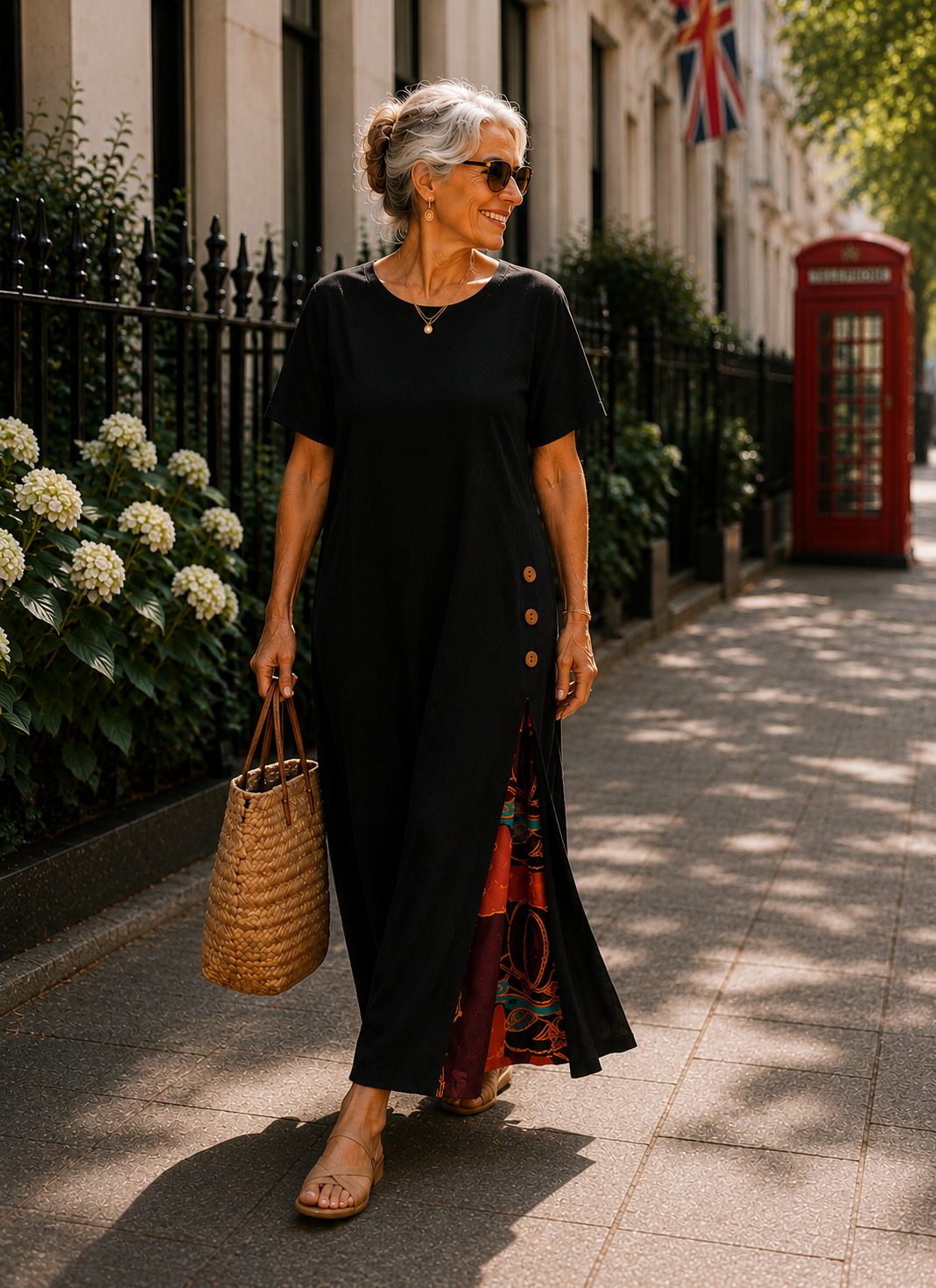 Maurene – Black | Casual Long Dress with Linen Effect