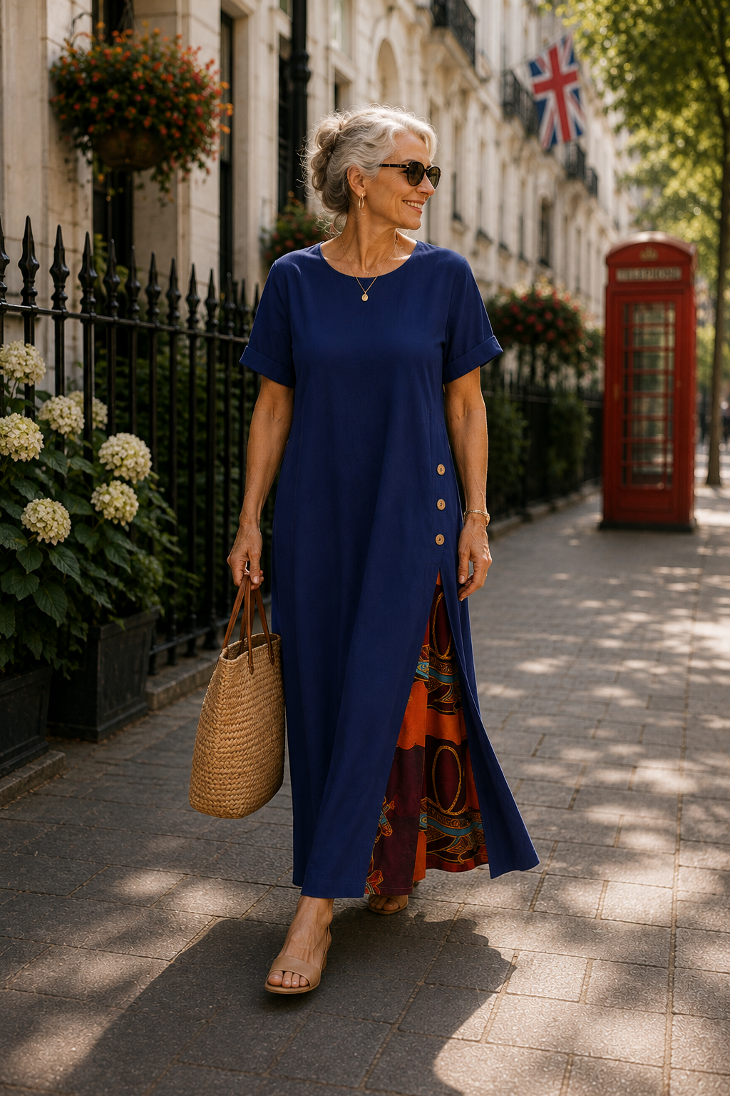 Maurene – Dark Blue | Casual Long Dress Linen Effect