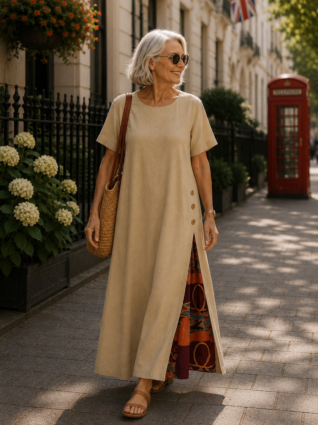 Maurene – Beige | Casual Long Dress with Linen Effect