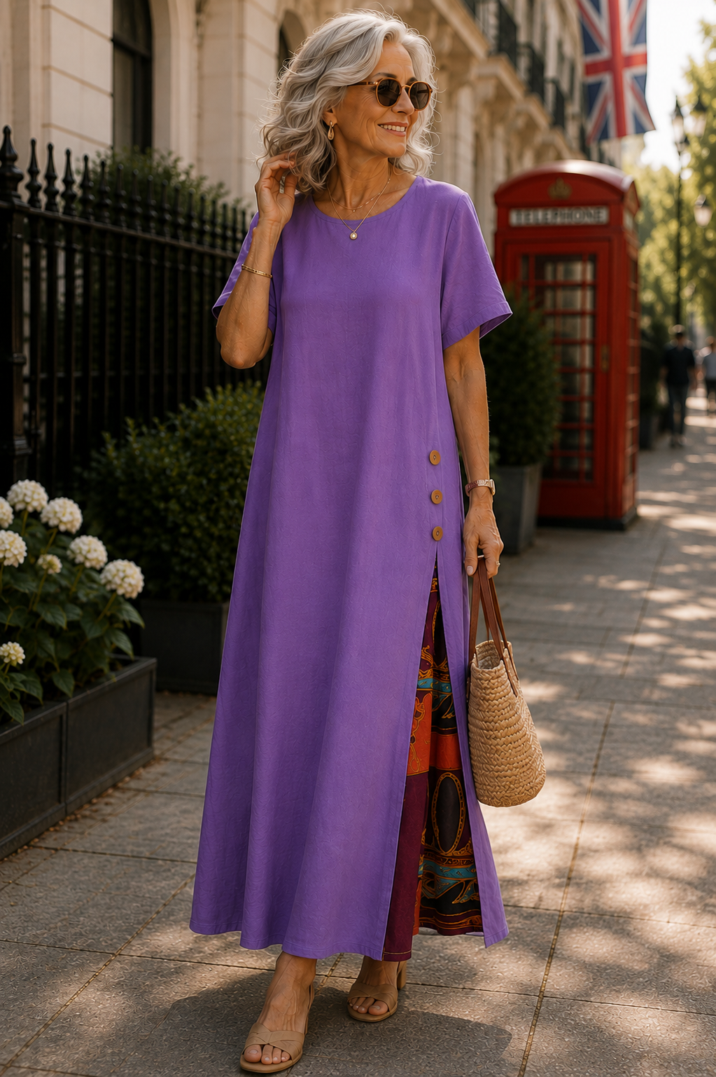 Maurene – Violet | Casual Long Dress with Linen Effect
