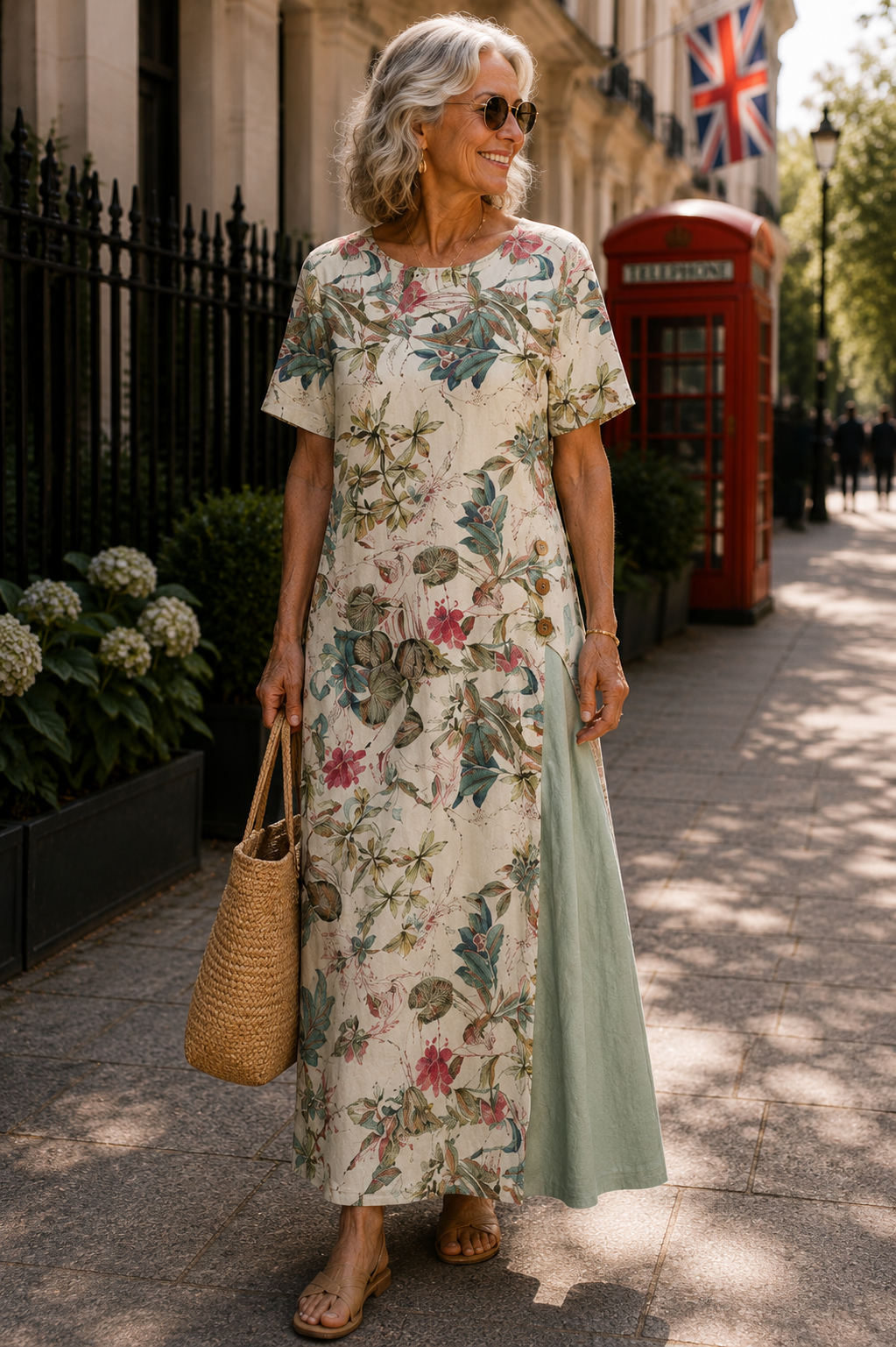 Maurene – Pastel Floral Print | Casual Long Linen Effect Dress