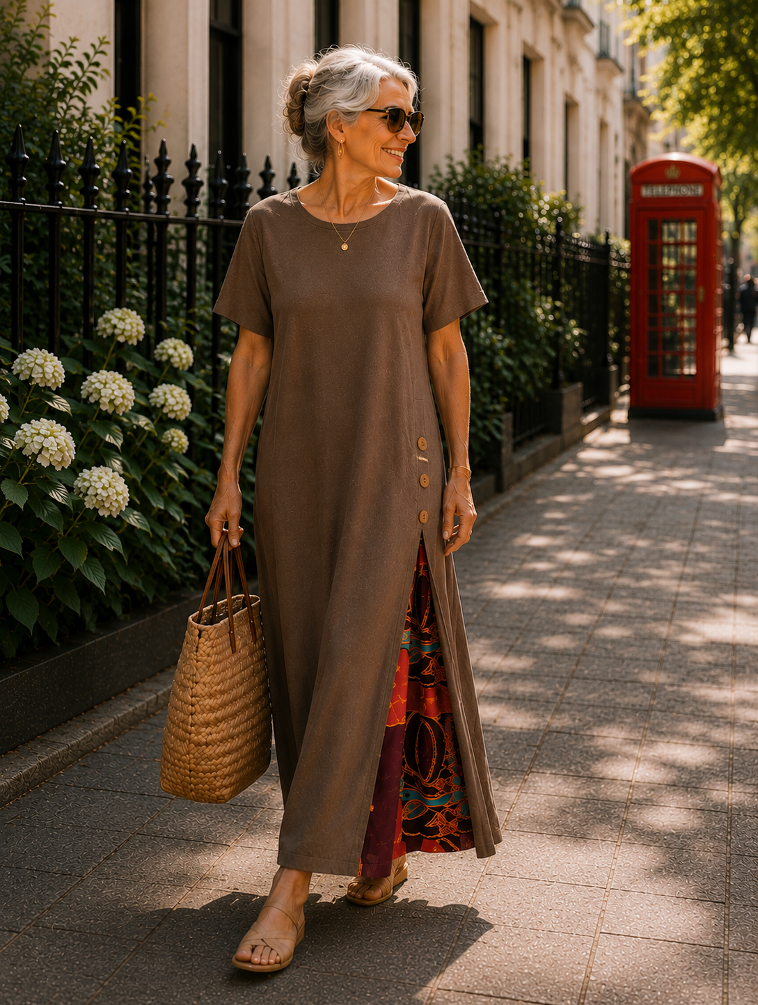 Maurene – Brown | Casual Long Dress with Linen Effect