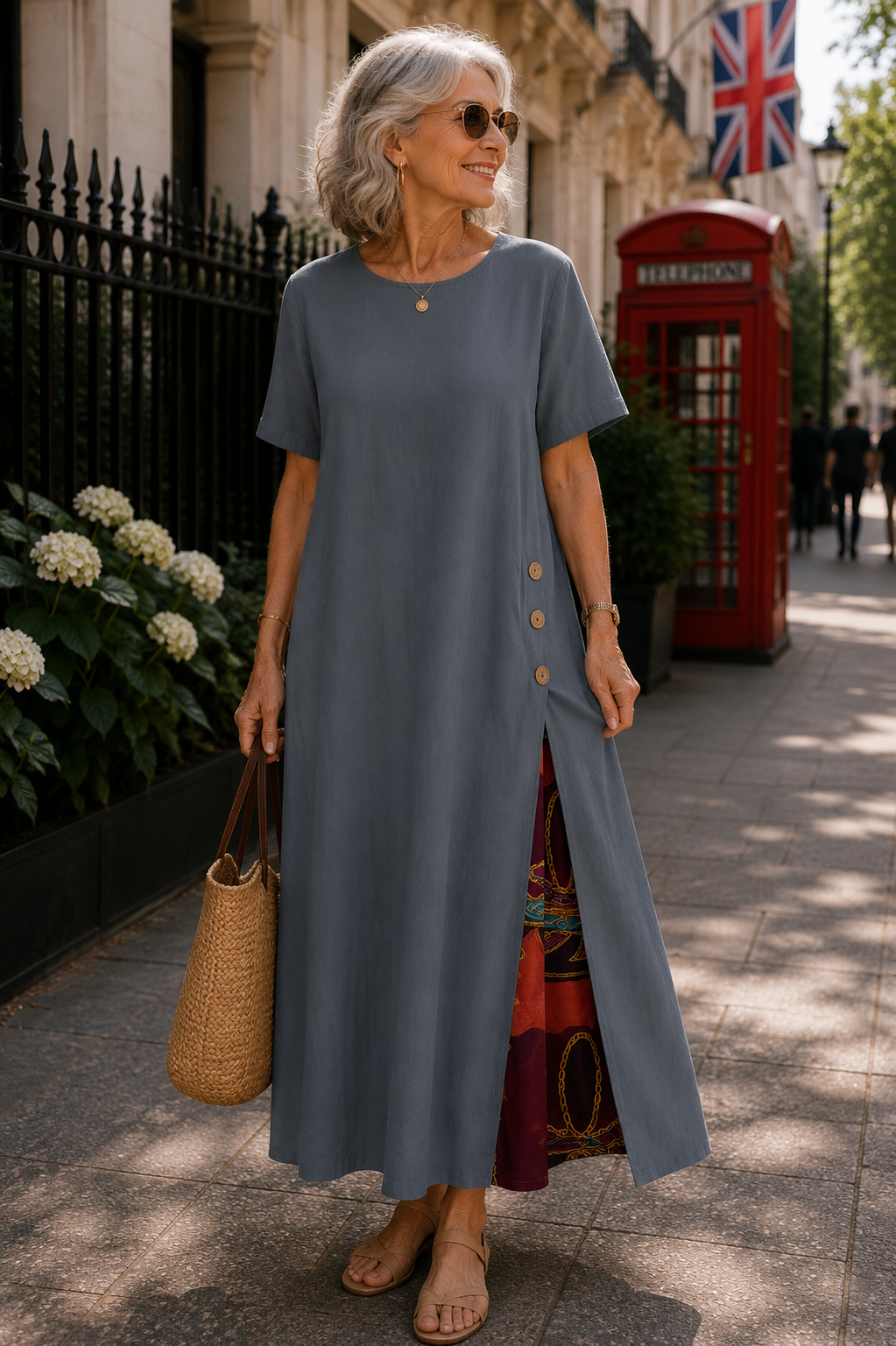 Maurene – Grey | Casual Long Dress with Linen Effect
