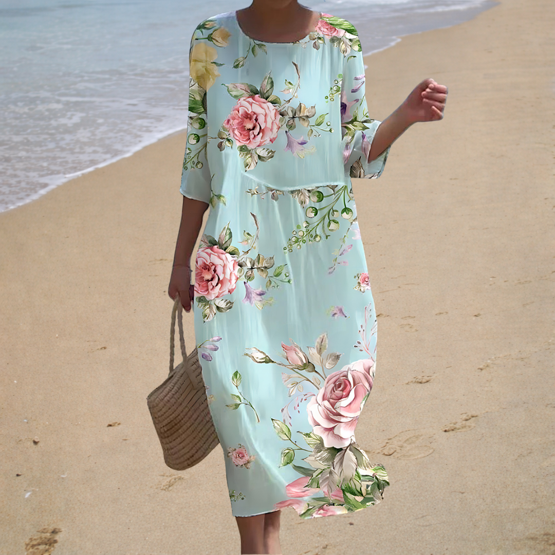 Floral | Three-Quarter Sleeve Midi Dress
