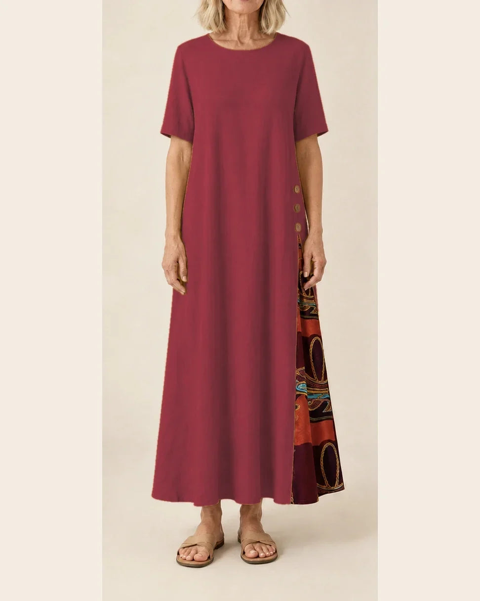 Maurene – Bordeaux | Casual Long Dress with Linen Effect
