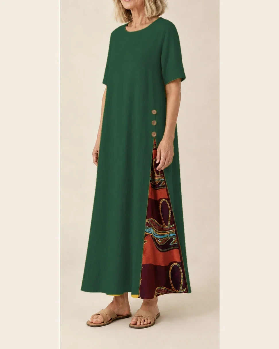 Maurene – Dark Green | Casual Long Linen Effect Dress