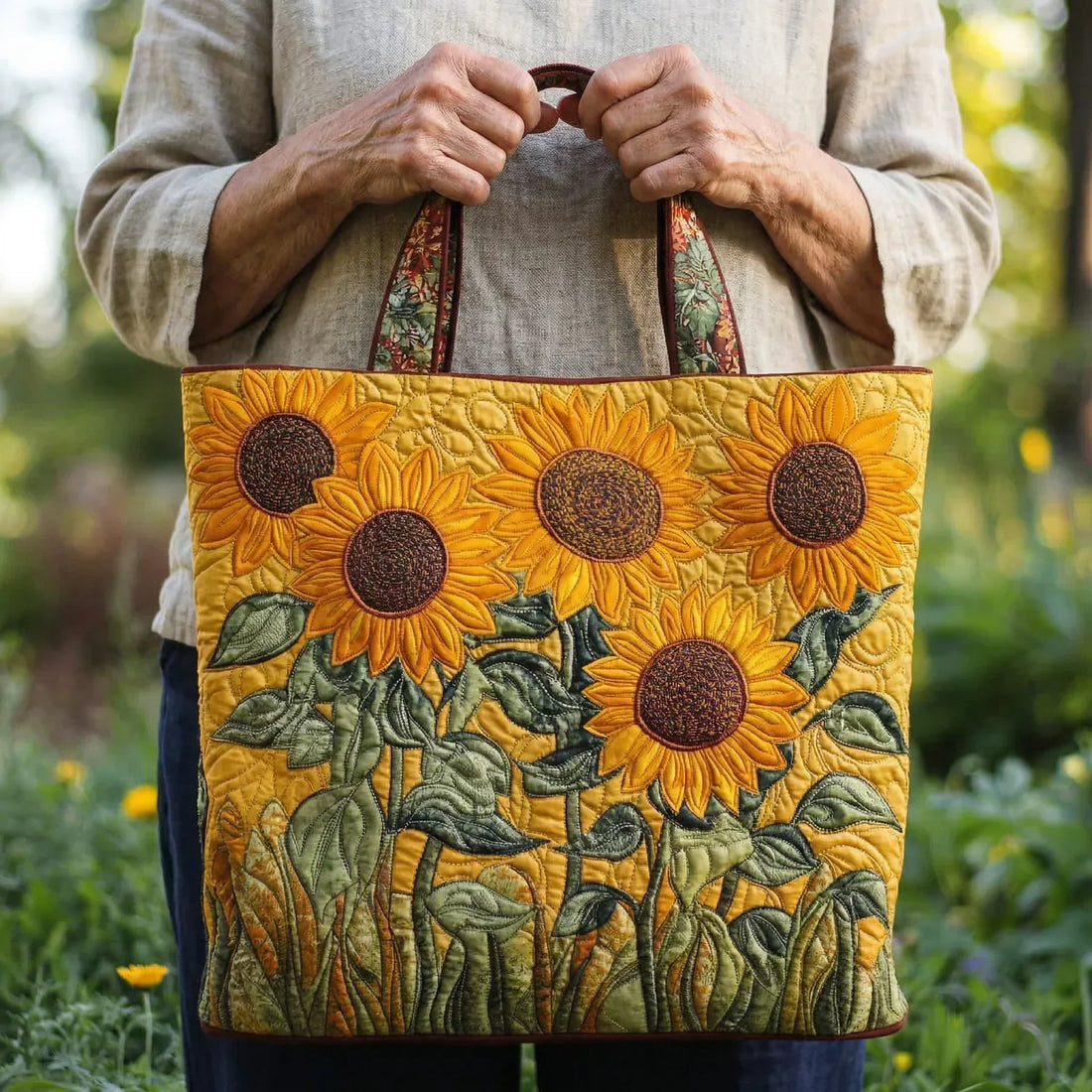 Sunflower-Embellished Classic Quilted Bag