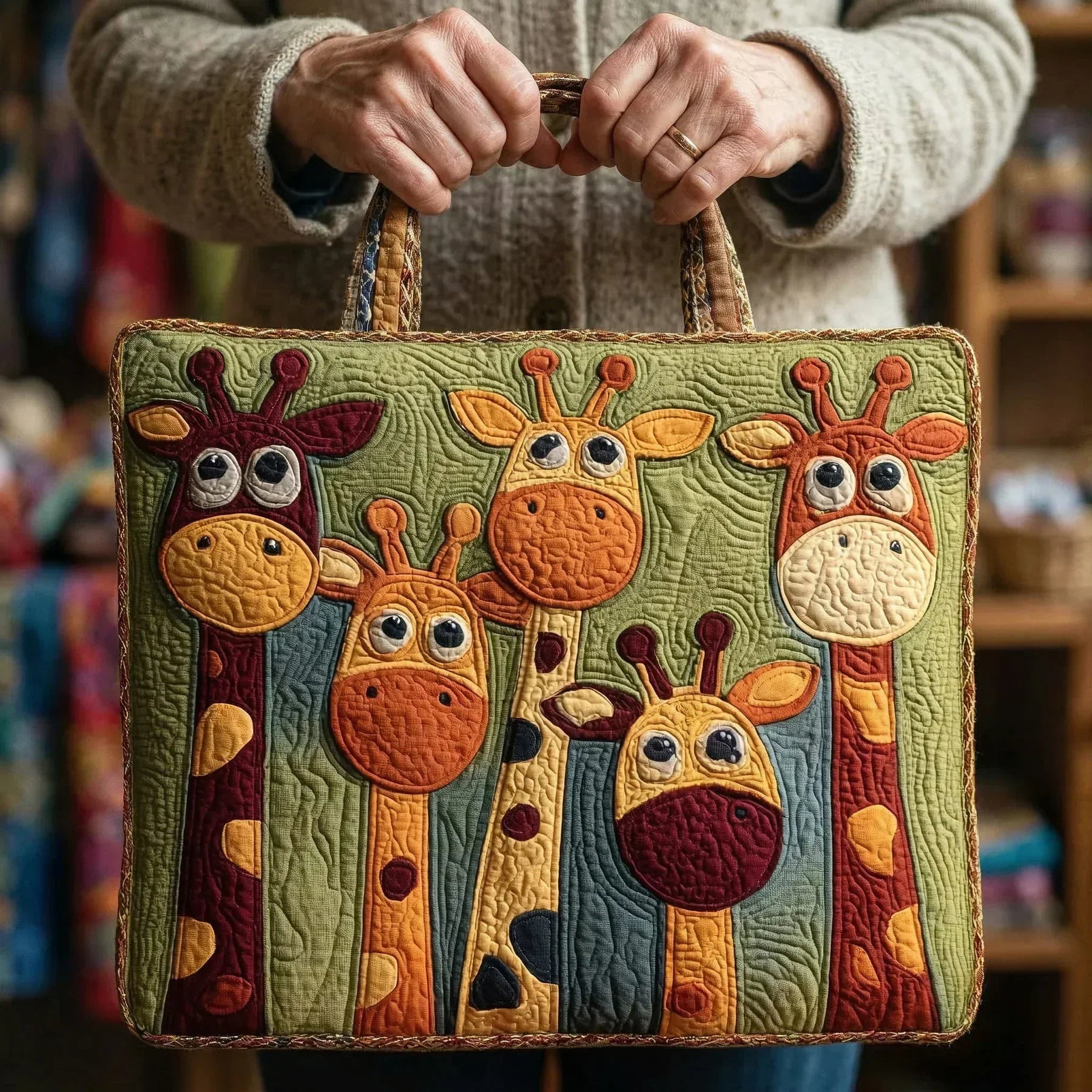 Giraffe Print Quilted Tote Bag