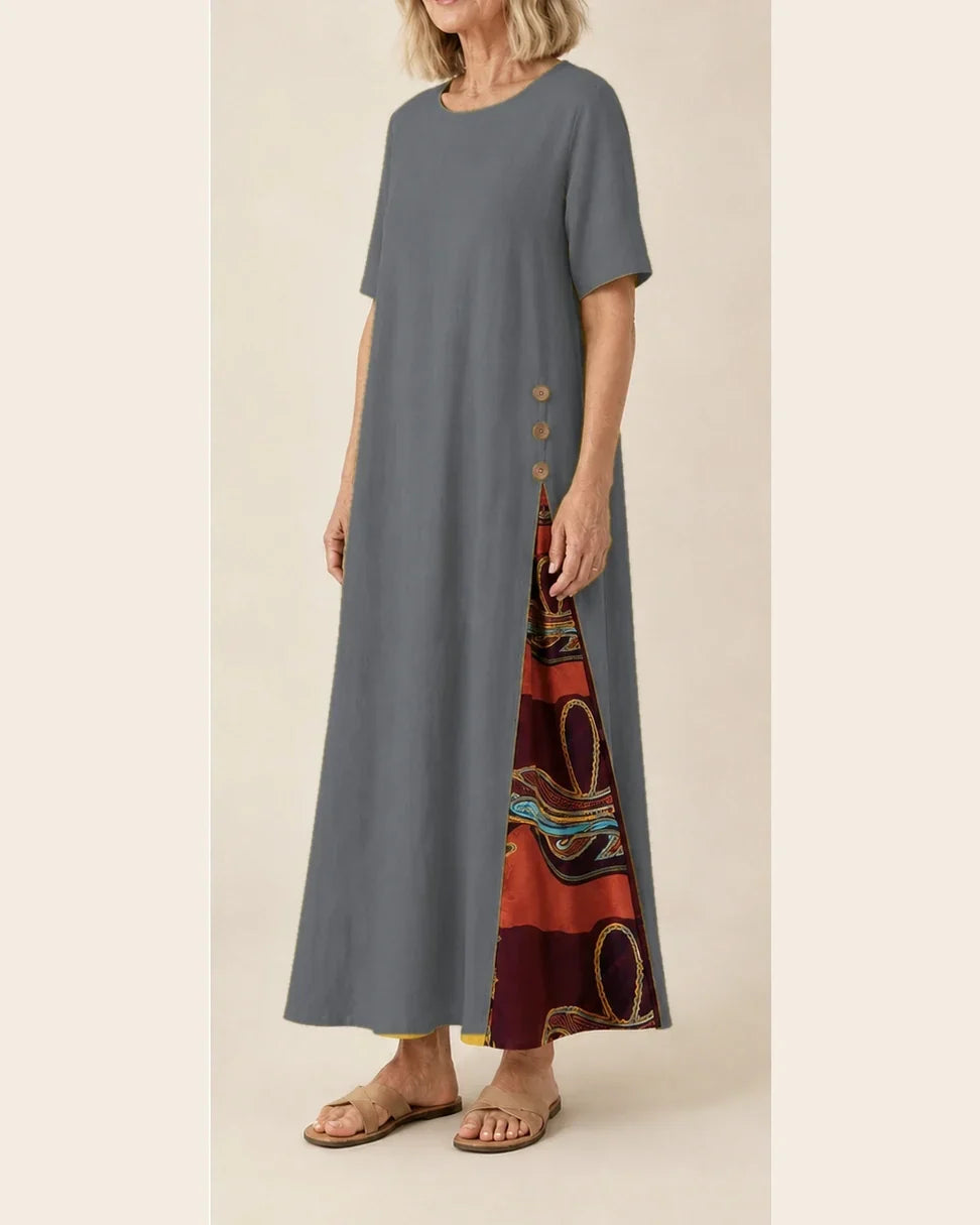 Maurene – Grey | Casual Long Dress with Linen Effect