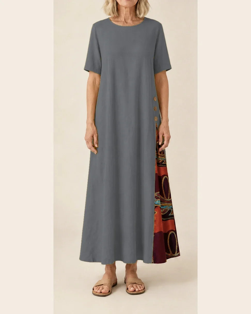 Maurene – Grey | Casual Long Dress with Linen Effect