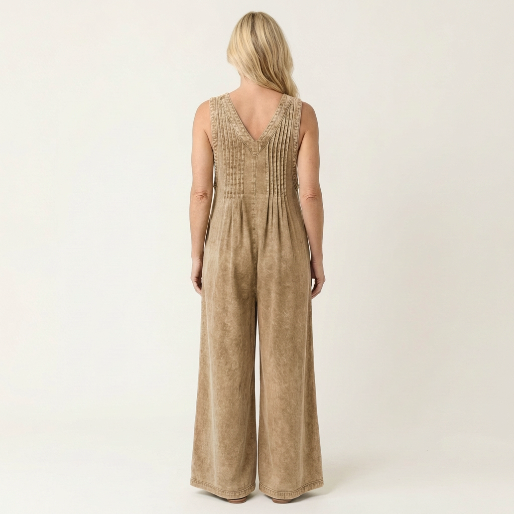 Griselda | Wide-Leg Pleated Denim Jumpsuit