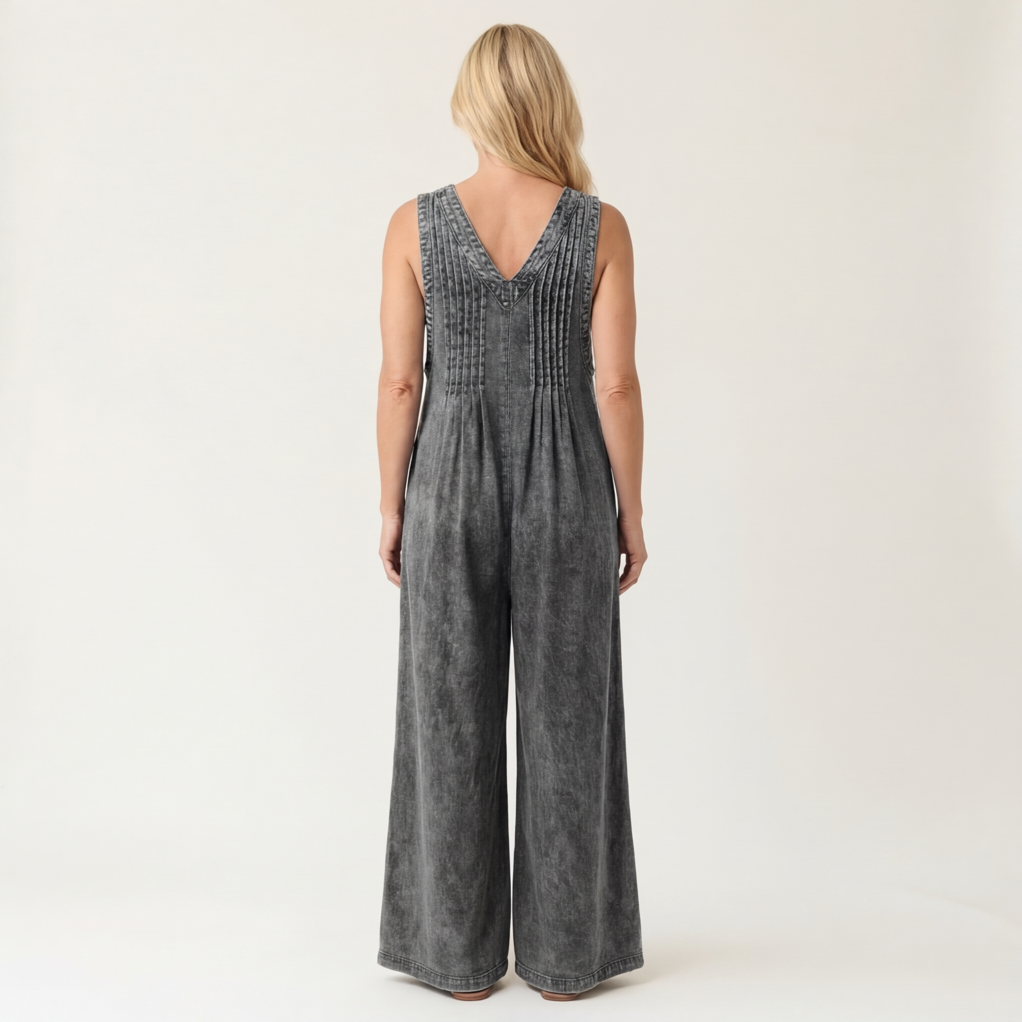 Griselda | Wide-Leg Pleated Denim Jumpsuit