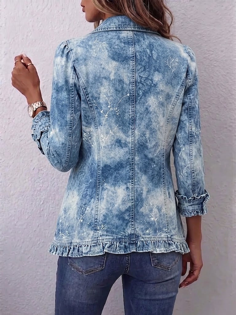 Sofia | Boho-Style Gradient Vintage Botanical Print Ruffle-Detail Jacket