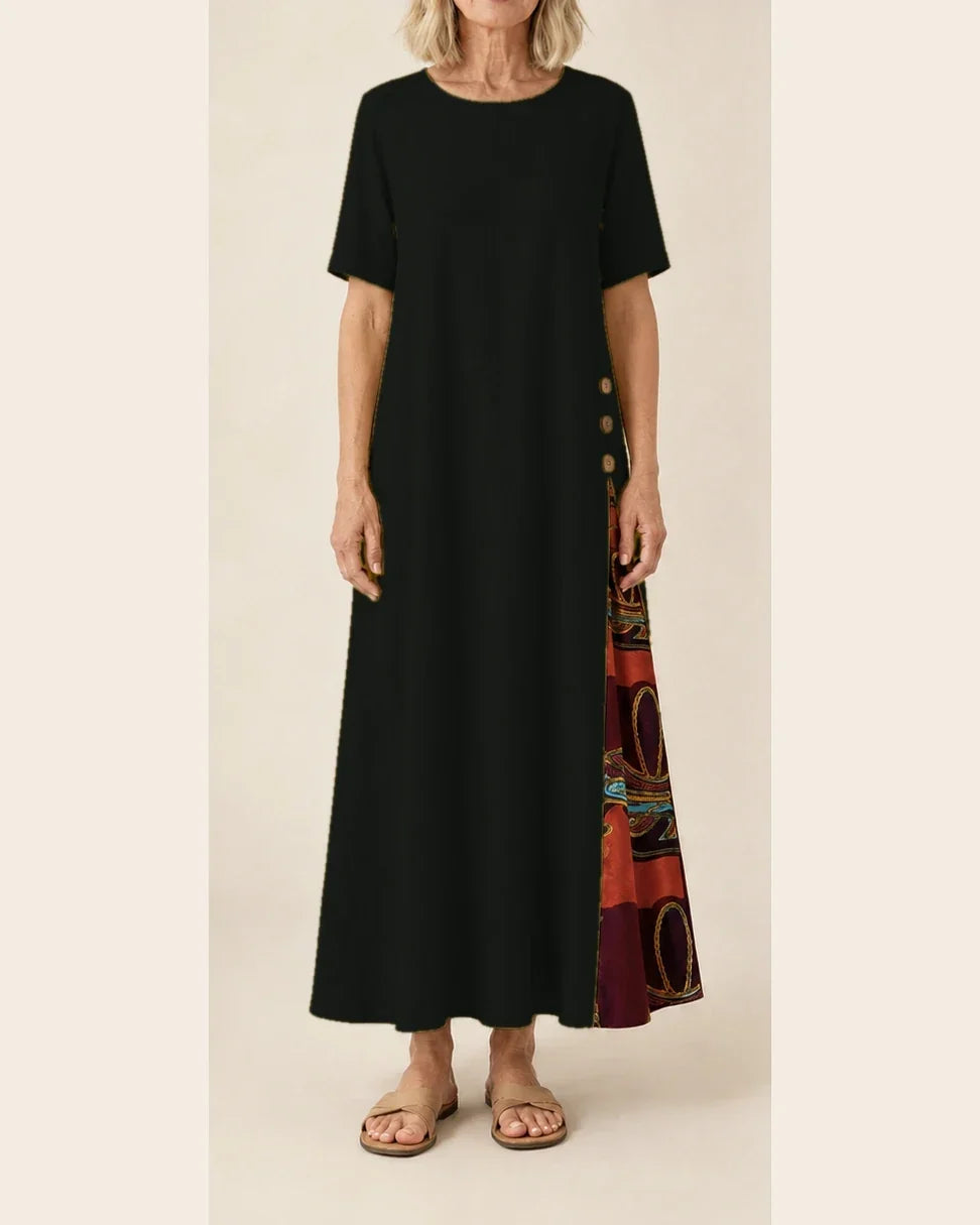 Maurene – Black | Casual Long Dress with Linen Effect